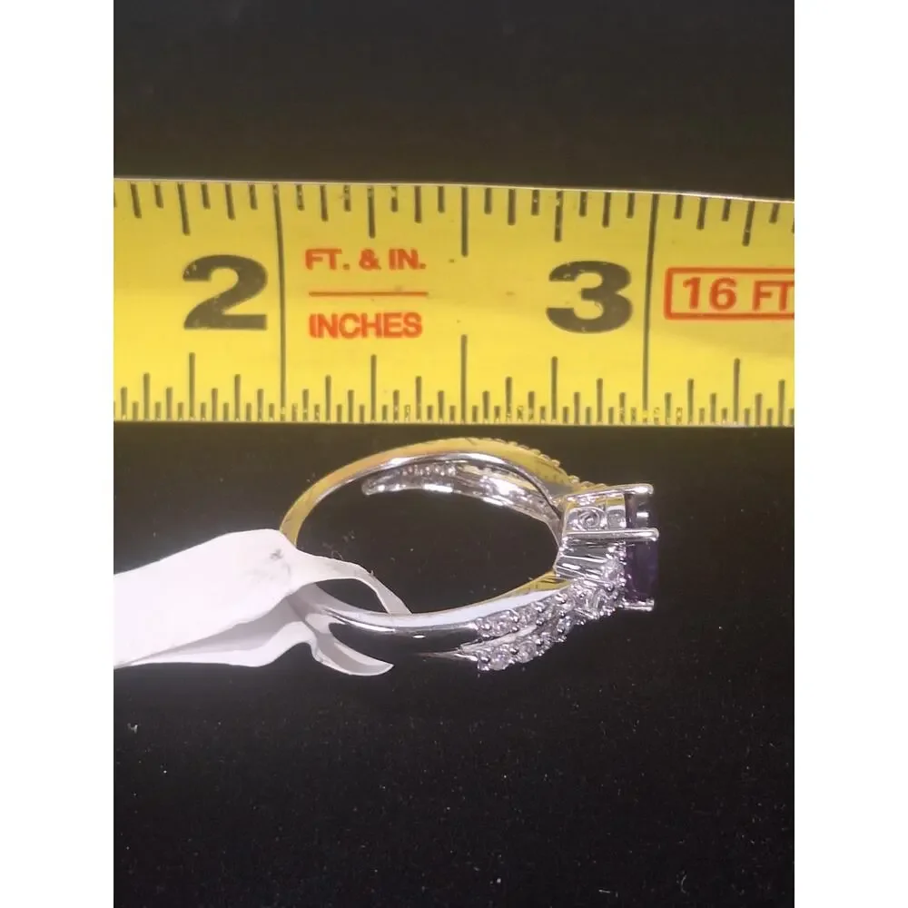 925 Sterling Silver Amethyst Ring Oval Purple Stone CZ Accents Sz 6.5 NIB